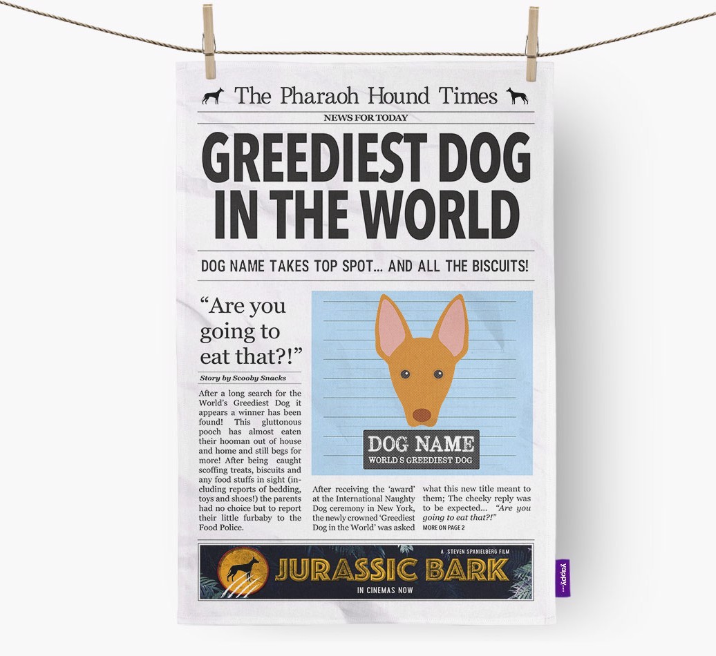 The {breedShortName} Times 'Greediest Dog In The World' Personalised Dish Towel
