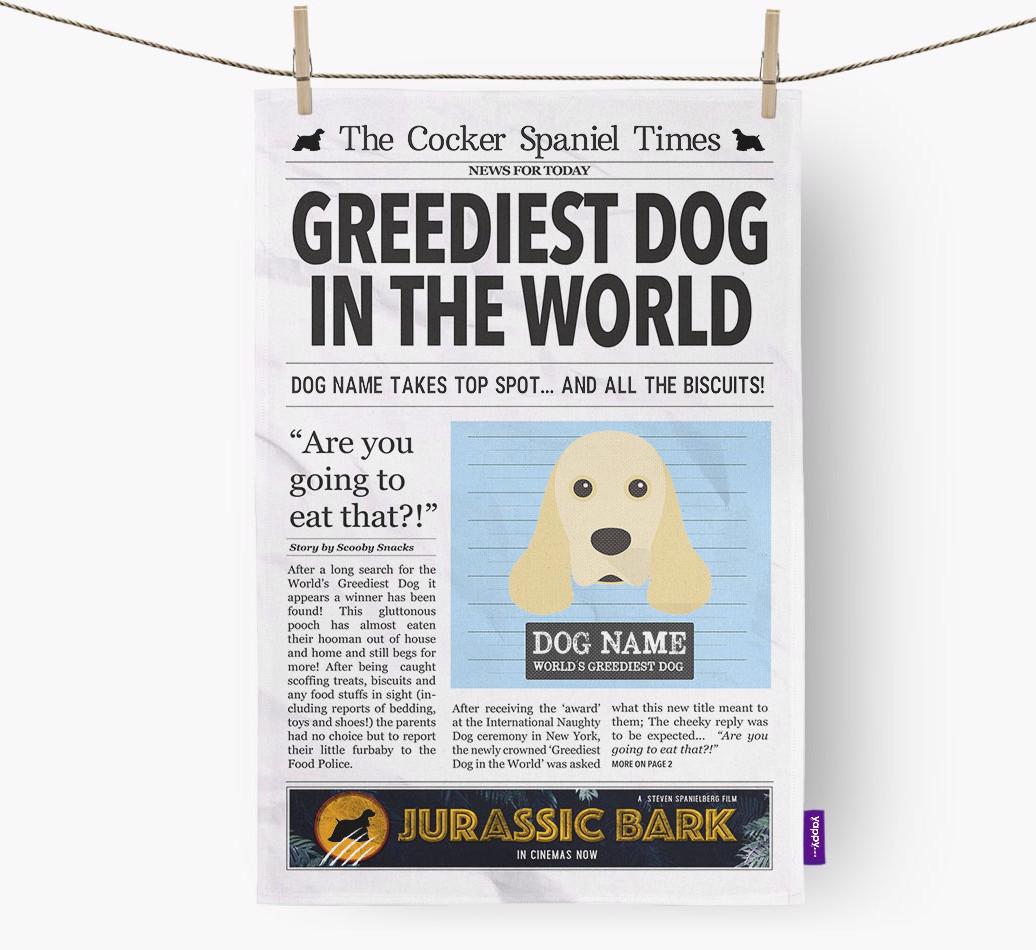 The {breedShortName} Times 'Greediest Dog In The World' Personalised Dish Towel
