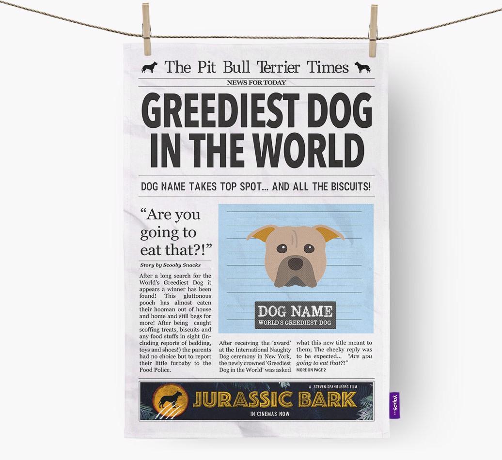 The {breedShortName} Times 'Greediest Dog In The World' Personalised Dish Towel