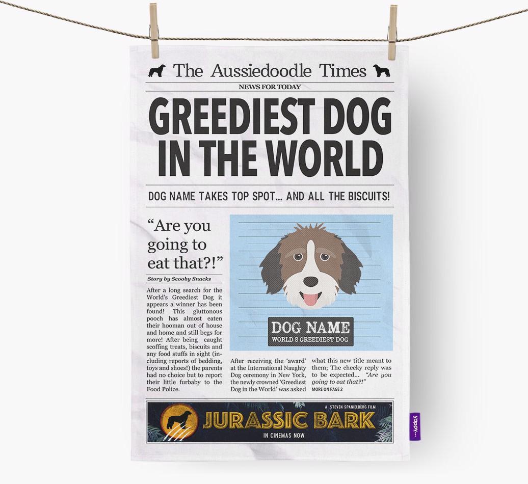 The {breedShortName} Times 'Greediest Dog In The World' Personalised Dish Towel