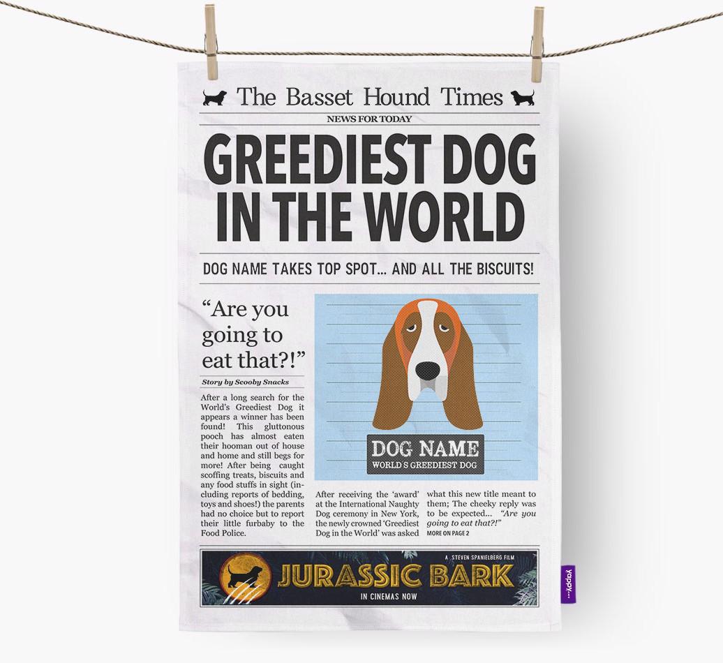 The {breedShortName} Times 'Greediest Dog In The World' Personalised Dish Towel