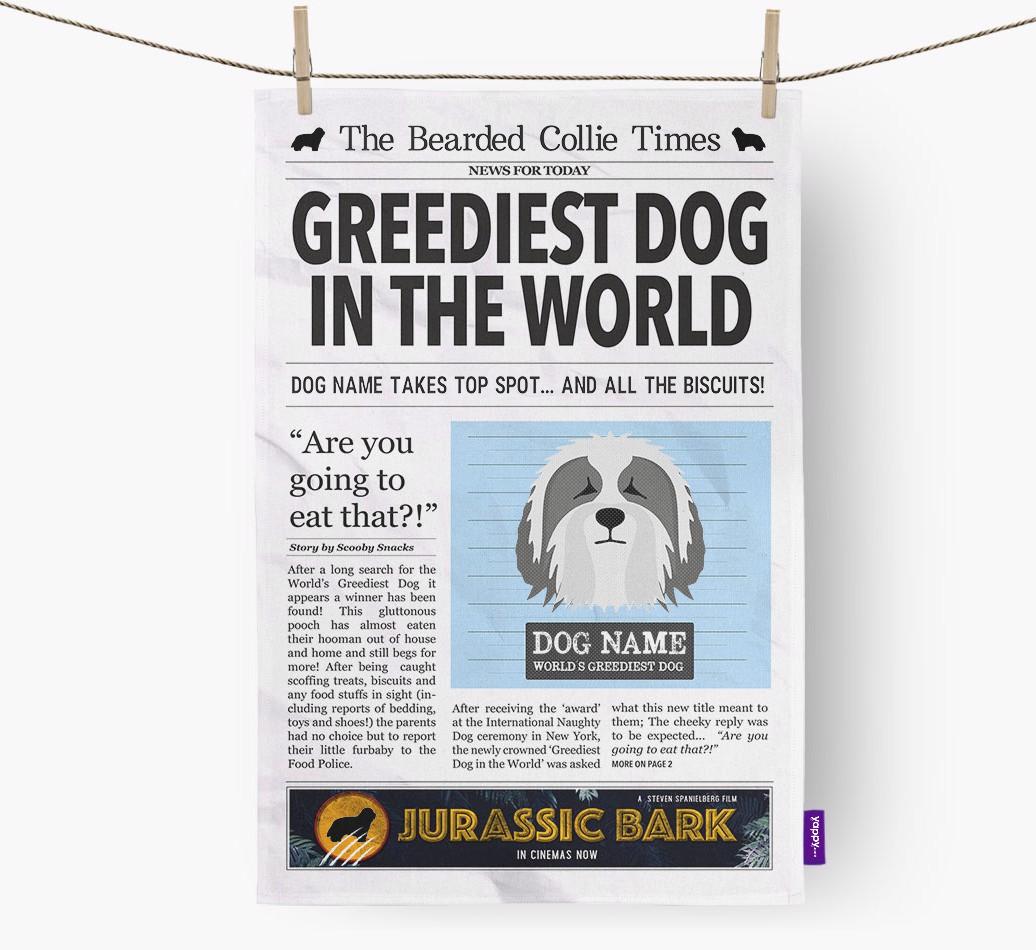 The {breedShortName} Times 'Greediest Dog In The World' Personalised Dish Towel