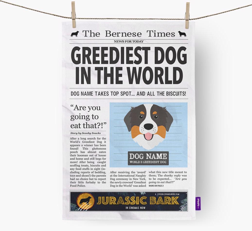 The {breedShortName} Times 'Greediest Dog In The World' Personalised Dish Towel