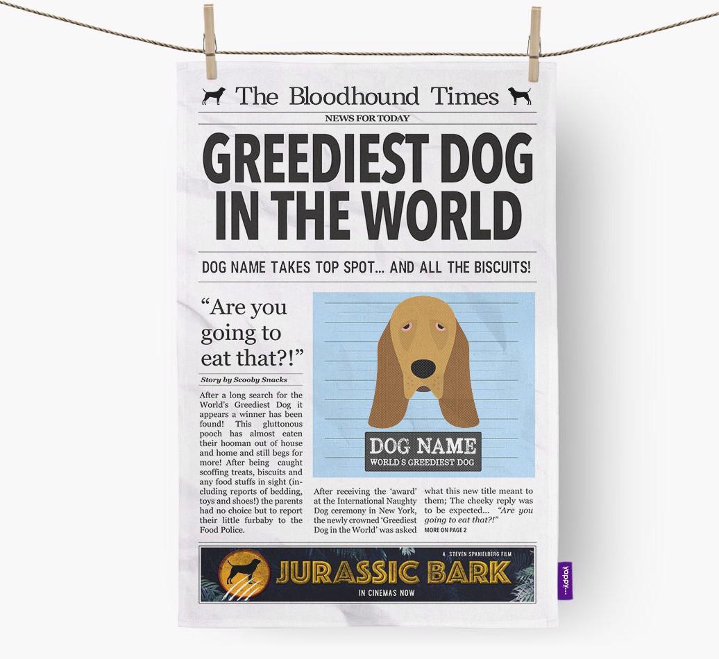 The {breedShortName} Times 'Greediest Dog In The World' Personalised Dish Towel