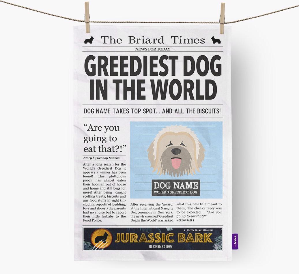The {breedShortName} Times 'Greediest Dog In The World' Personalised Dish Towel