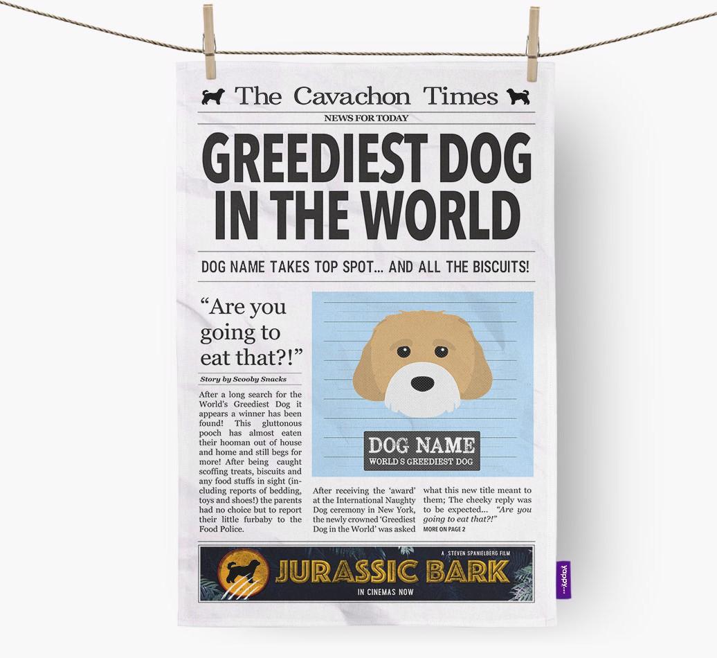 The {breedShortName} Times 'Greediest Dog In The World' Personalised Dish Towel