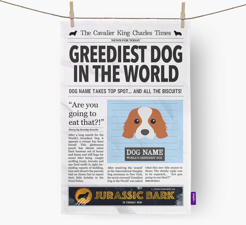The {breedShortName} Times 'Greediest Dog In The World' Personalised Dish Towel