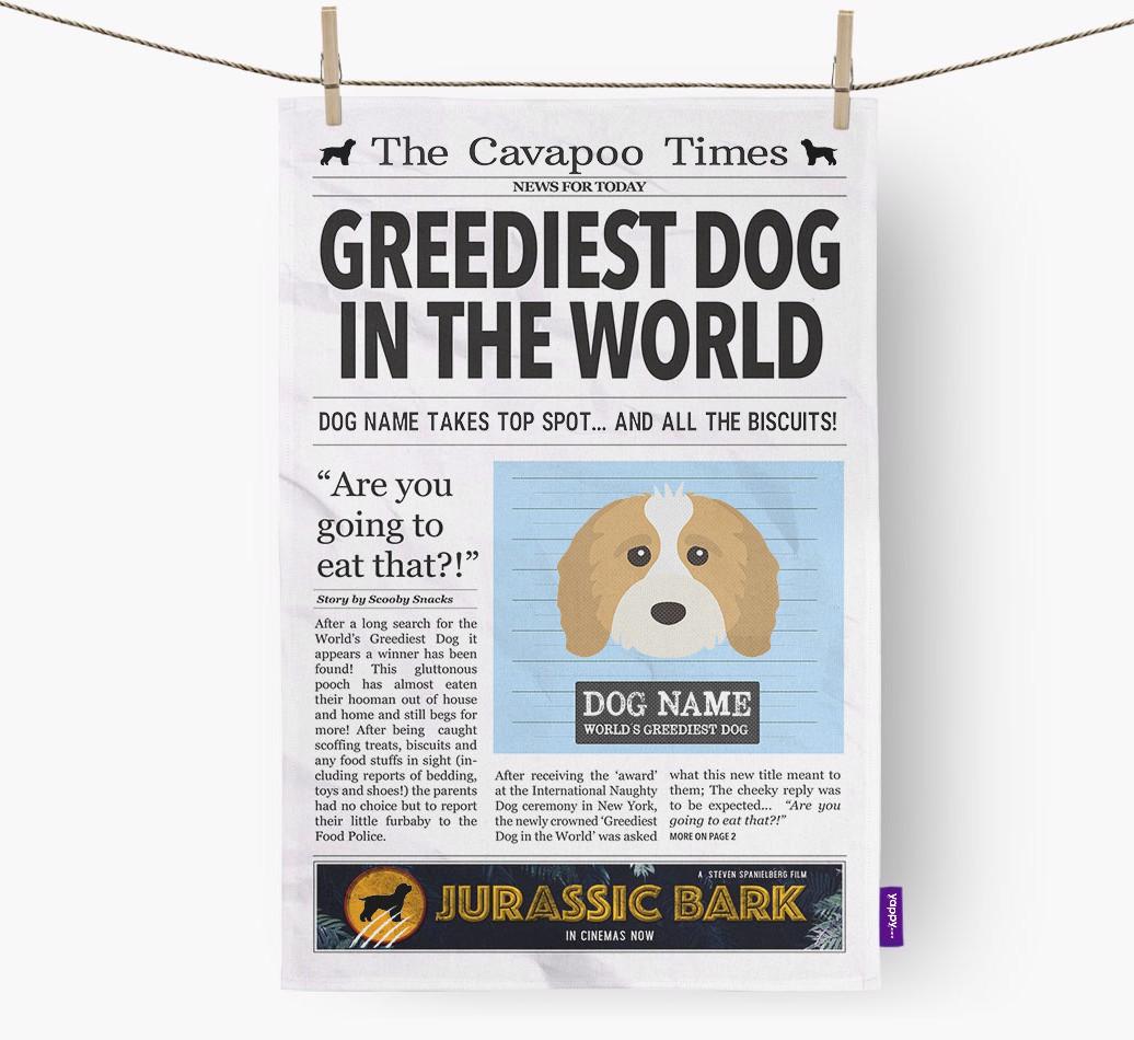 The {breedShortName} Times 'Greediest Dog In The World' Personalised Dish Towel