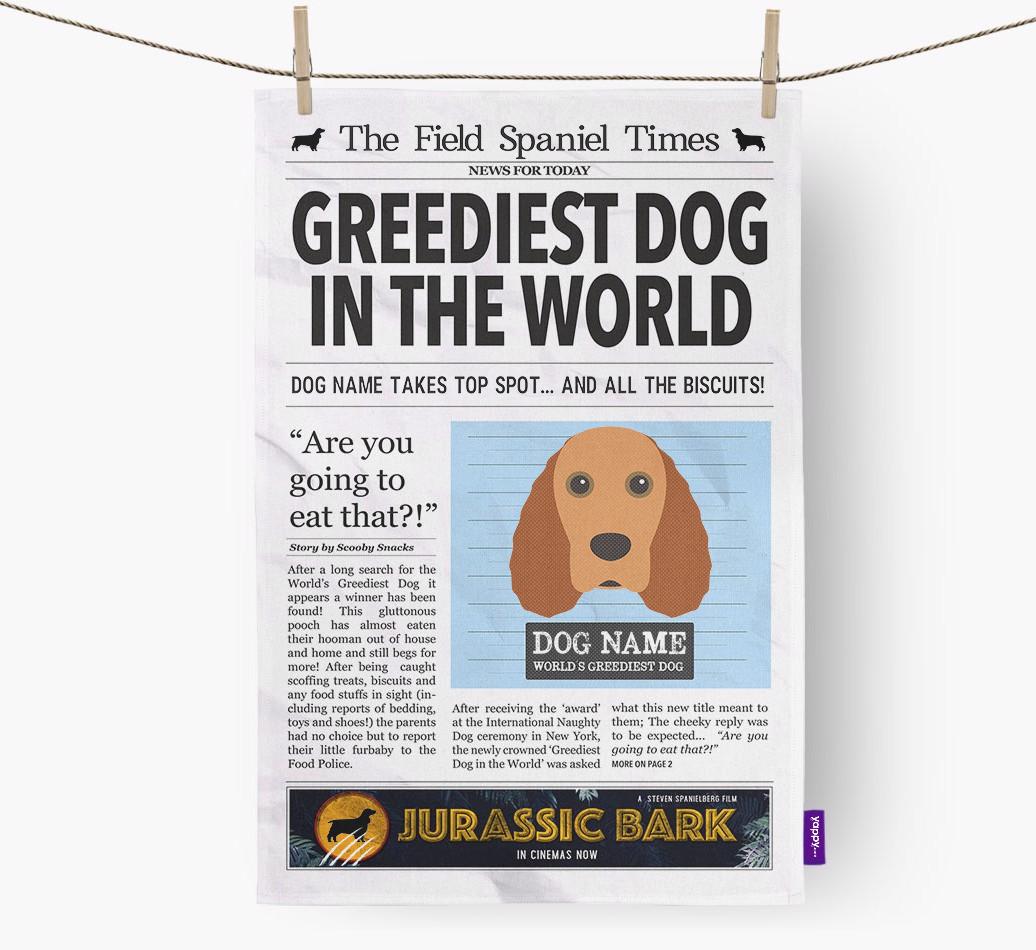 The {breedShortName} Times 'Greediest Dog In The World' Personalised Dish Towel