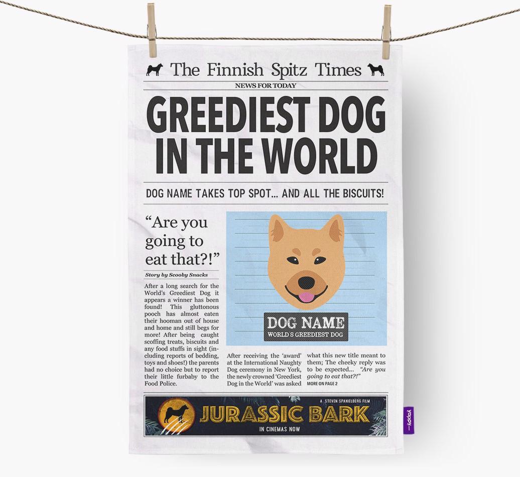 The {breedShortName} Times 'Greediest Dog In The World' Personalised Dish Towel