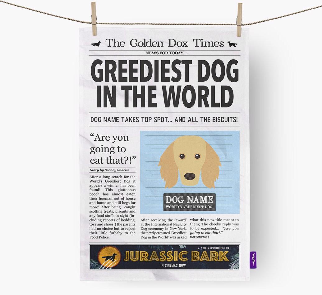 The {breedShortName} Times 'Greediest Dog In The World' Personalised Dish Towel