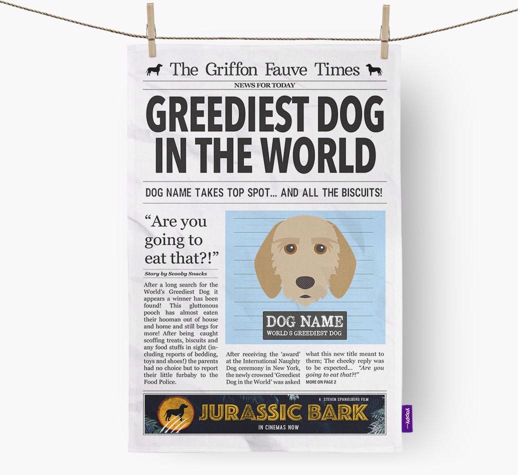 The {breedShortName} Times 'Greediest Dog In The World' Personalised Dish Towel