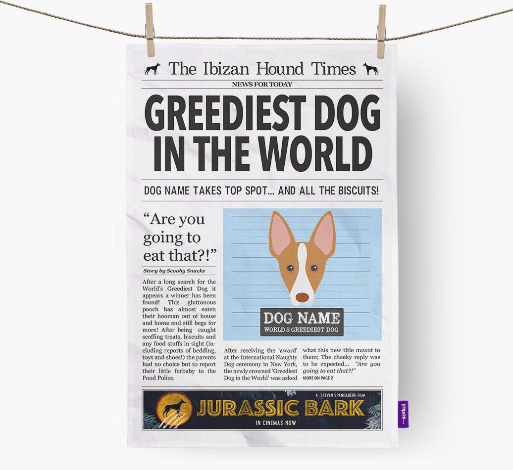 The {breedShortName} Times 'Greediest Dog In The World' Personalised Dish Towel