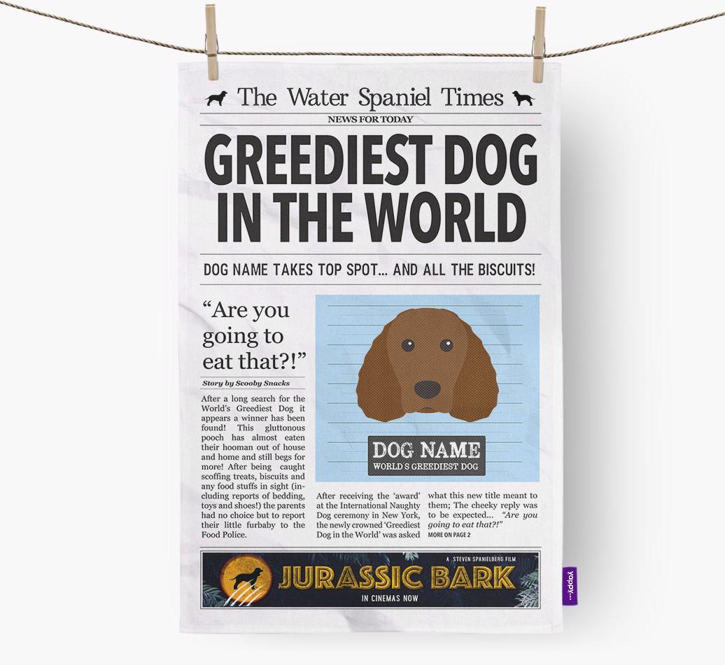 The {breedShortName} Times 'Greediest Dog In The World' Personalised Dish Towel