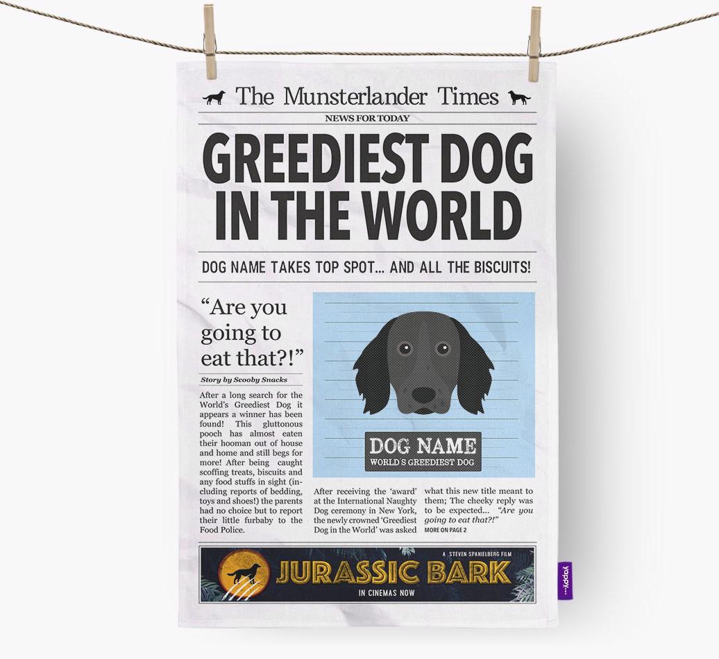 The {breedShortName} Times 'Greediest Dog In The World' Personalised Dish Towel