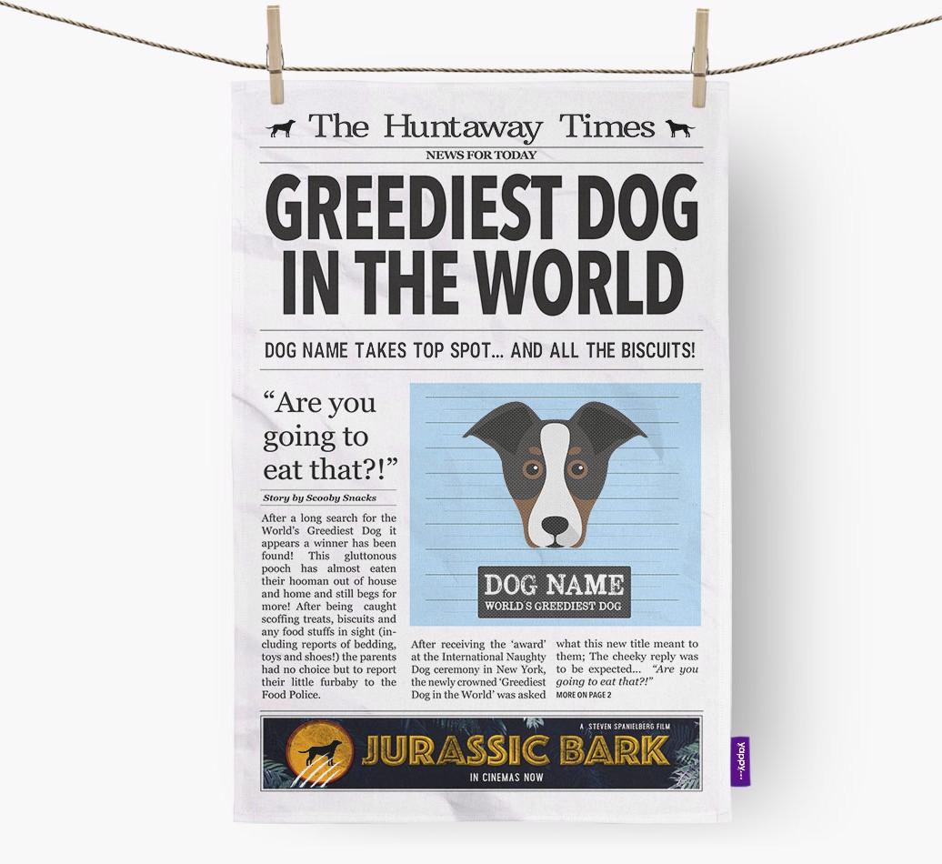 The {breedShortName} Times 'Greediest Dog In The World' Personalised Dish Towel