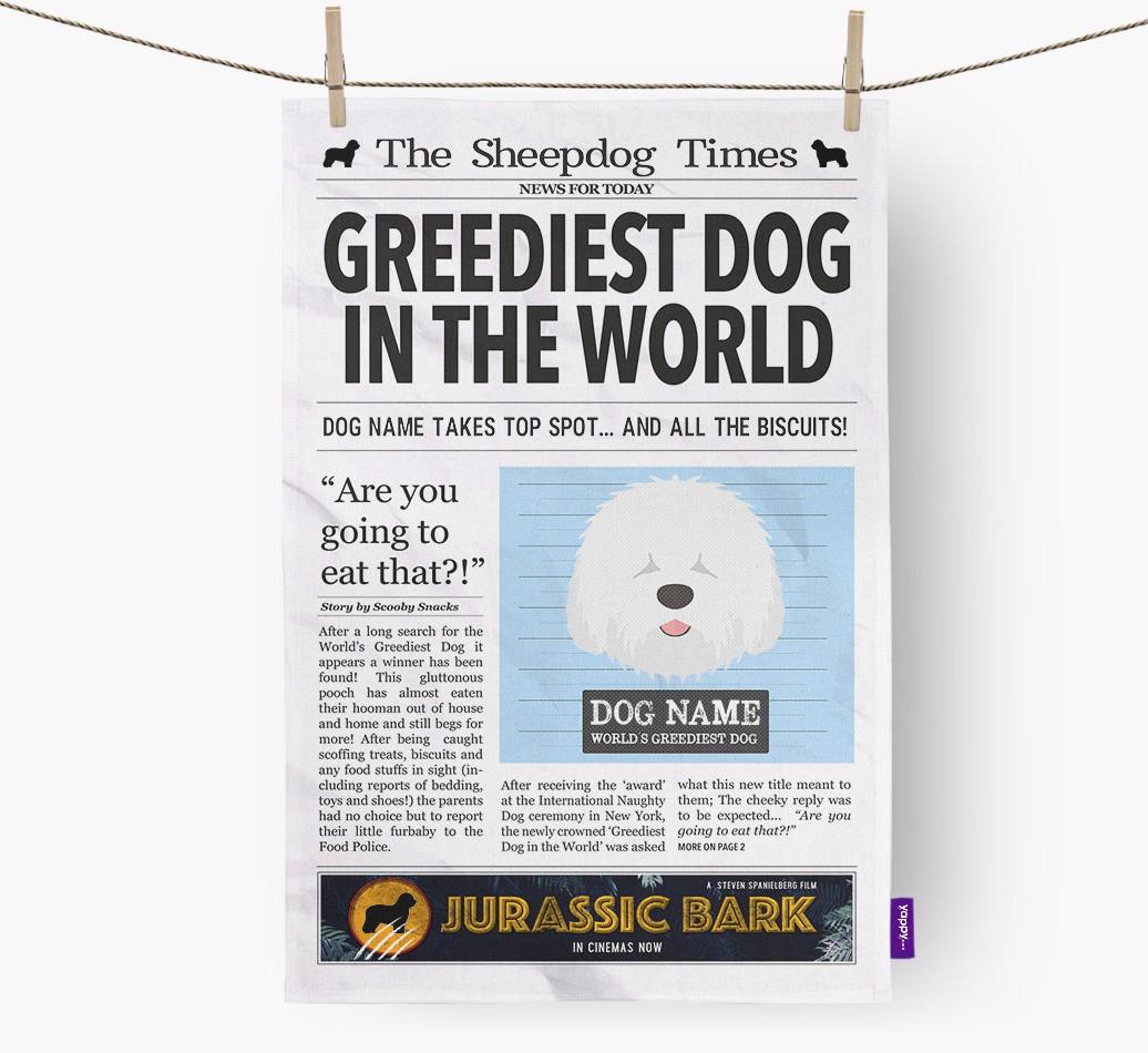 The {breedShortName} Times 'Greediest Dog In The World' Personalised Dish Towel
