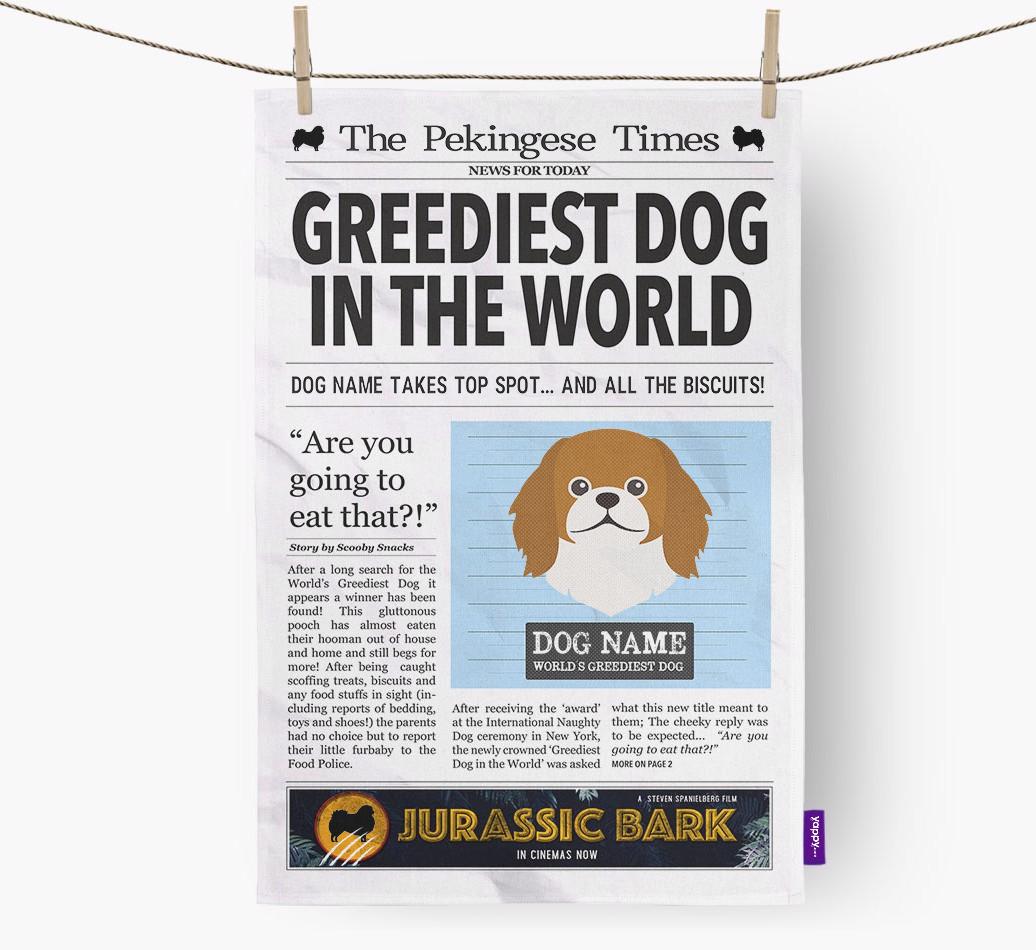 The {breedShortName} Times 'Greediest Dog In The World' Personalised Dish Towel