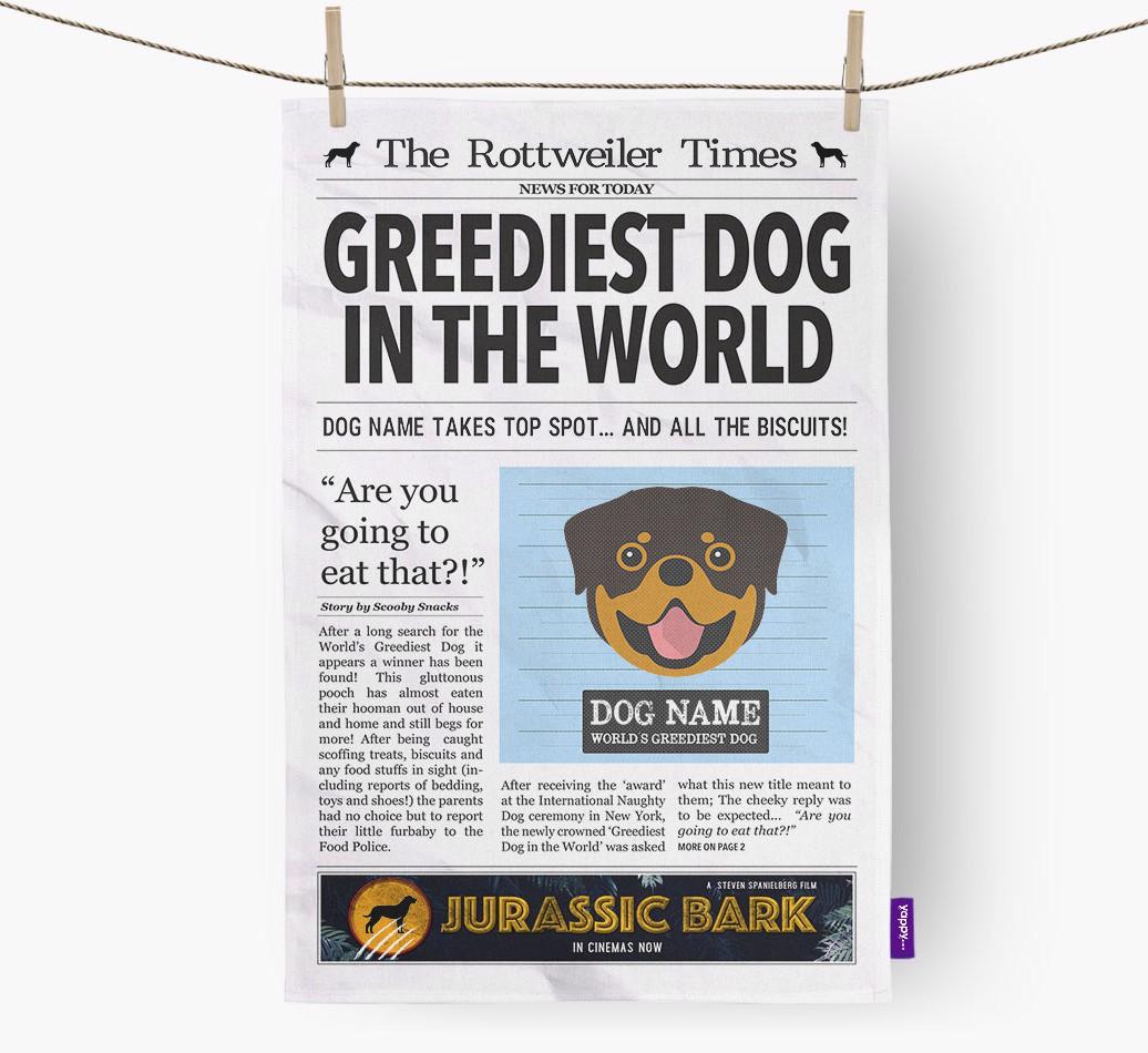 The {breedShortName} Times 'Greediest Dog In The World' Personalised Dish Towel