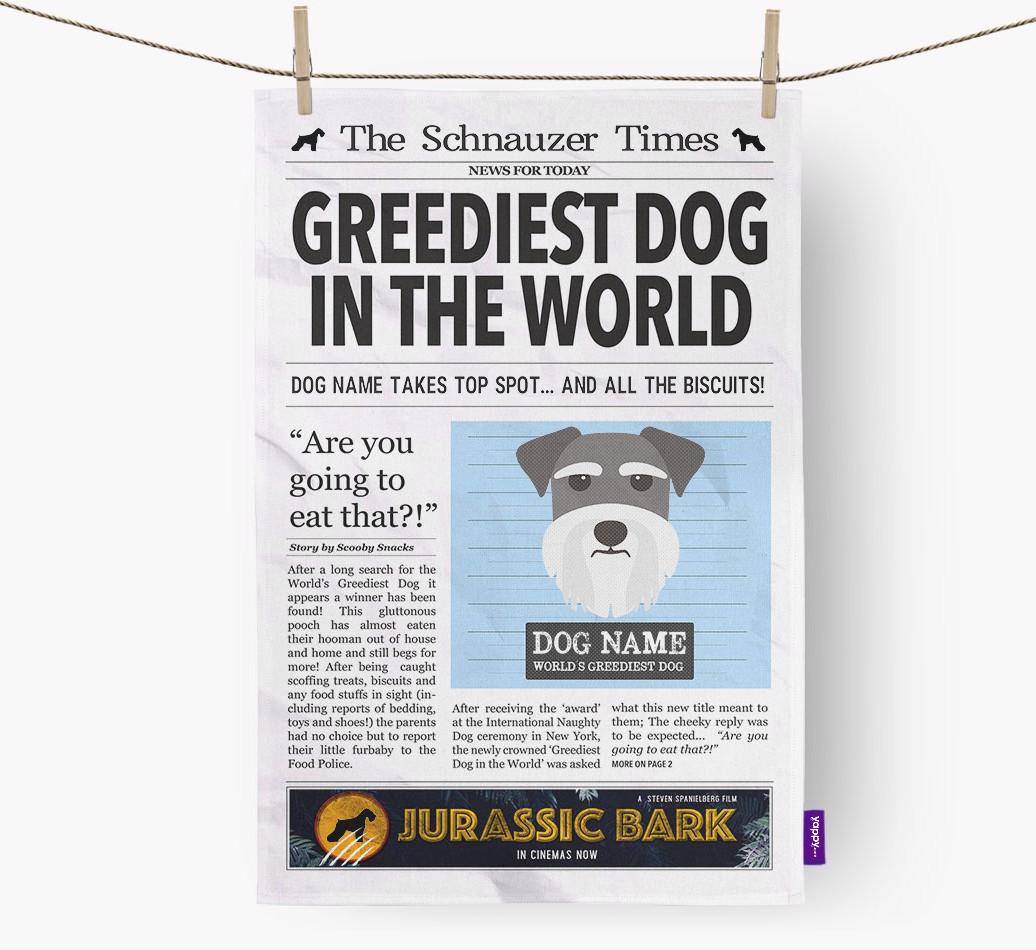 The {breedShortName} Times 'Greediest Dog In The World' Personalised Dish Towel