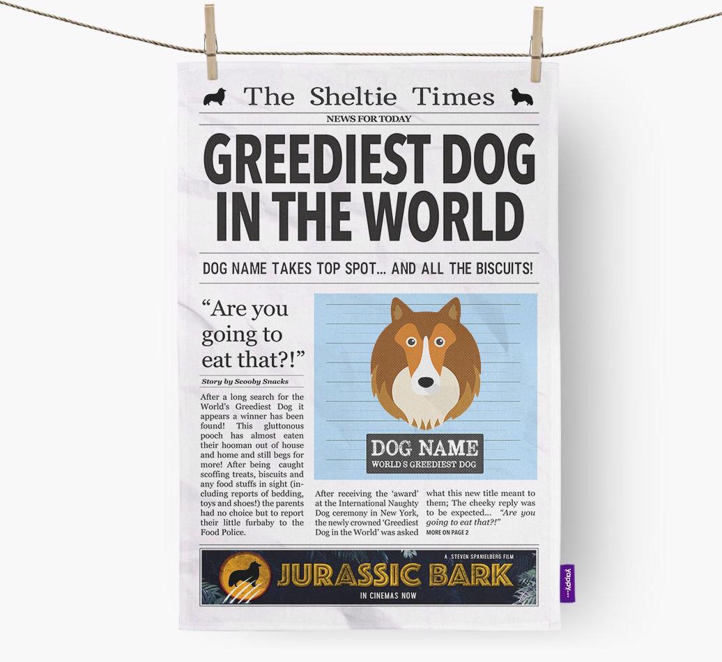 The {breedShortName} Times 'Greediest Dog In The World' Personalised Dish Towel