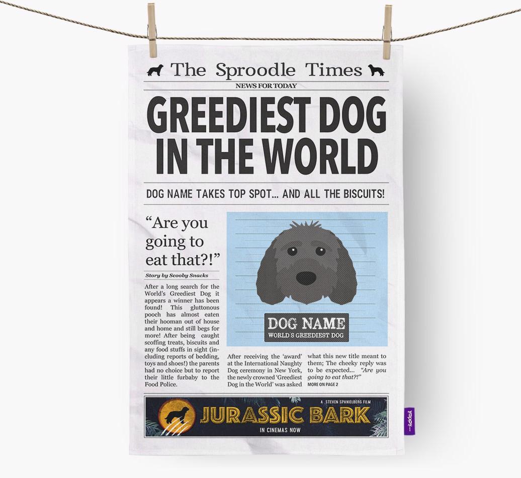 The {breedShortName} Times 'Greediest Dog In The World' Personalised Dish Towel