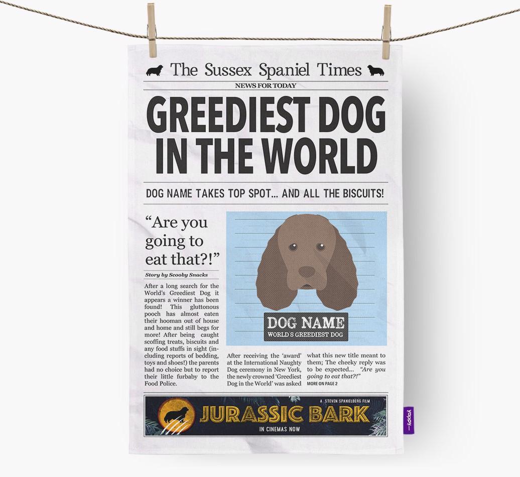 The {breedShortName} Times 'Greediest Dog In The World' Personalised Dish Towel