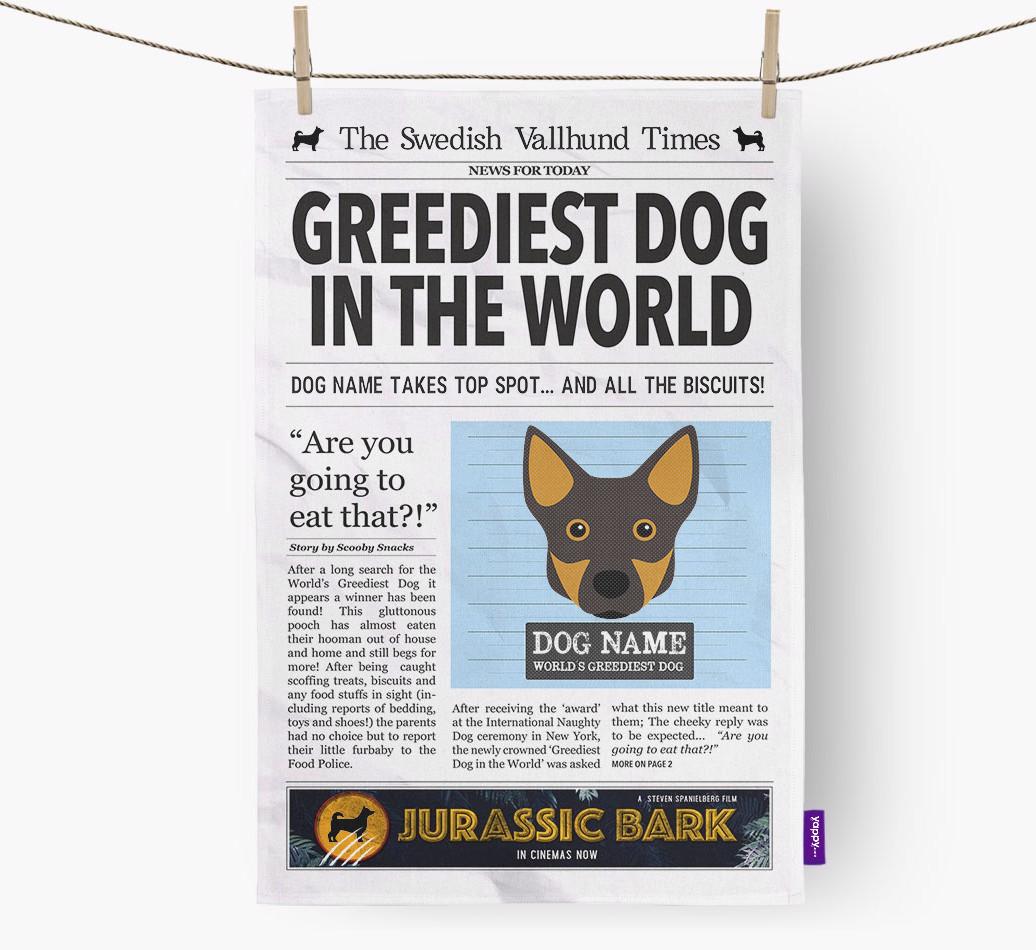 The {breedShortName} Times 'Greediest Dog In The World' Personalised Dish Towel