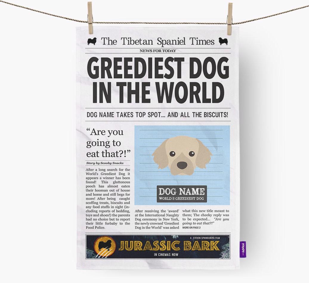 The {breedShortName} Times 'Greediest Dog In The World' Personalised Dish Towel