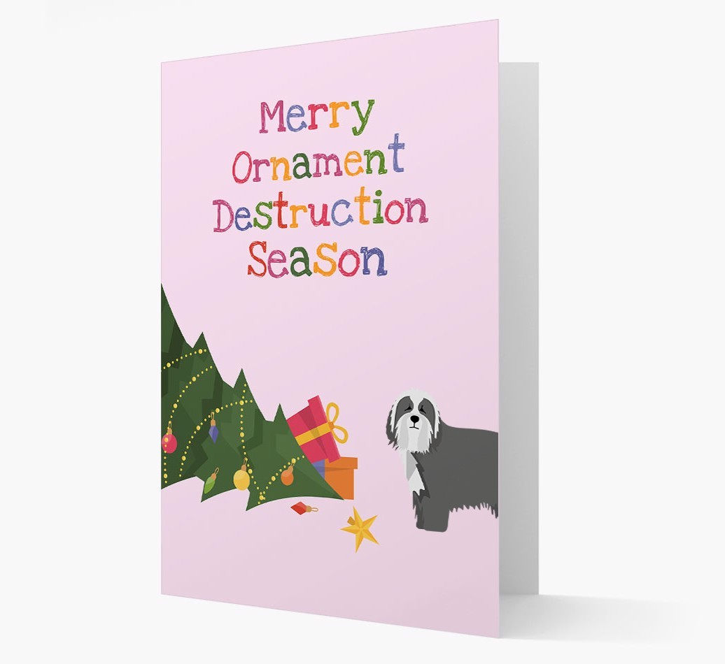 'Merry Ornament Destruction Season' Christmas Card with {breedCommonName} Icon