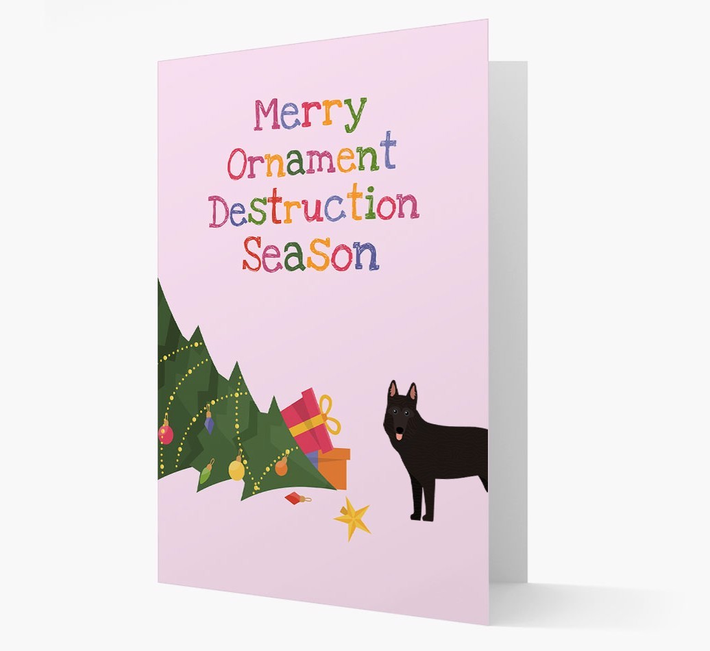 'Merry Ornament Destruction Season' Christmas Card with {breedCommonName} Icon