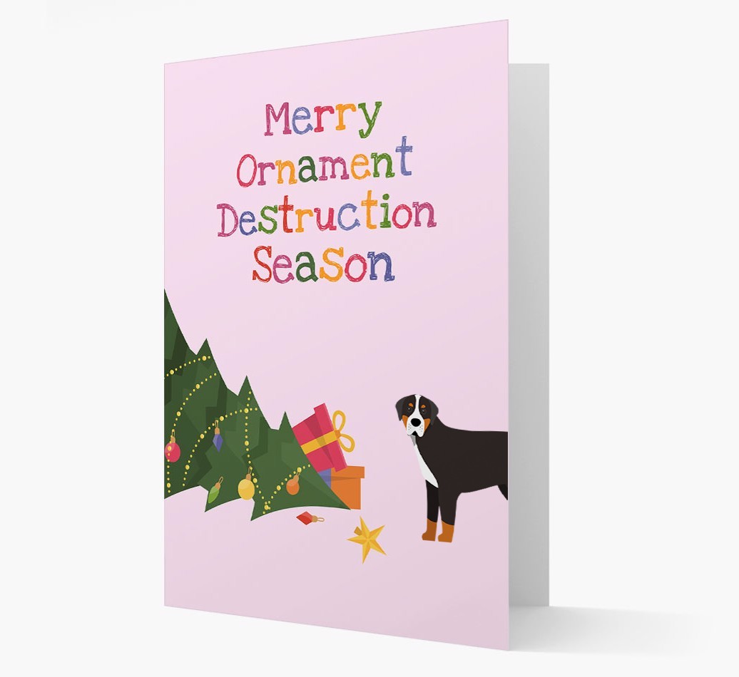 'Merry Ornament Destruction Season' Christmas Card with {breedCommonName} Icon