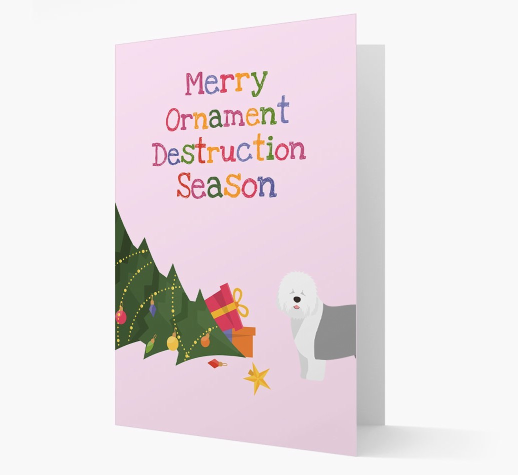 'Merry Ornament Destruction Season' Christmas Card with {breedCommonName} Icon
