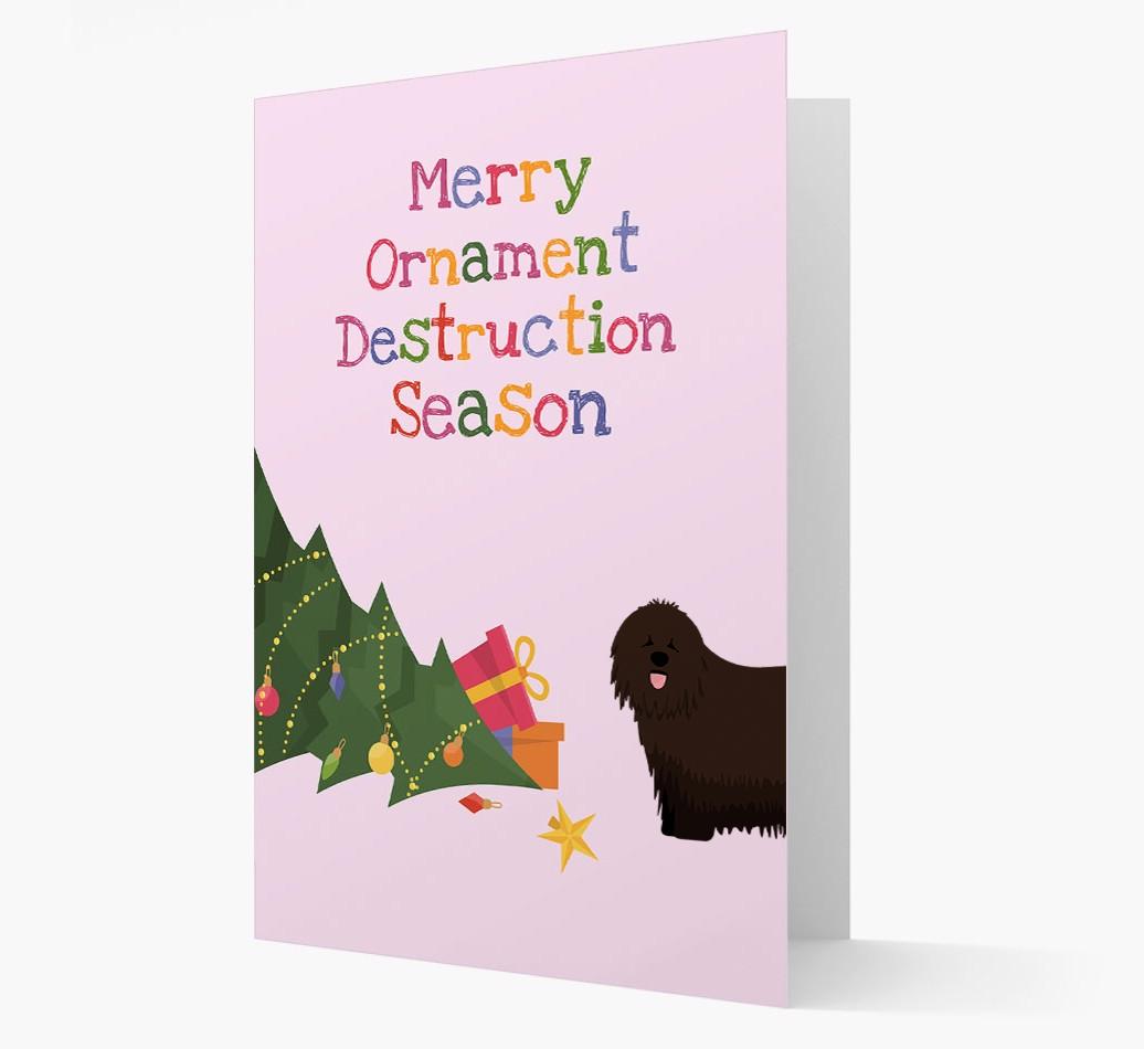 'Merry Ornament Destruction Season' Christmas Card with {breedCommonName} Icon