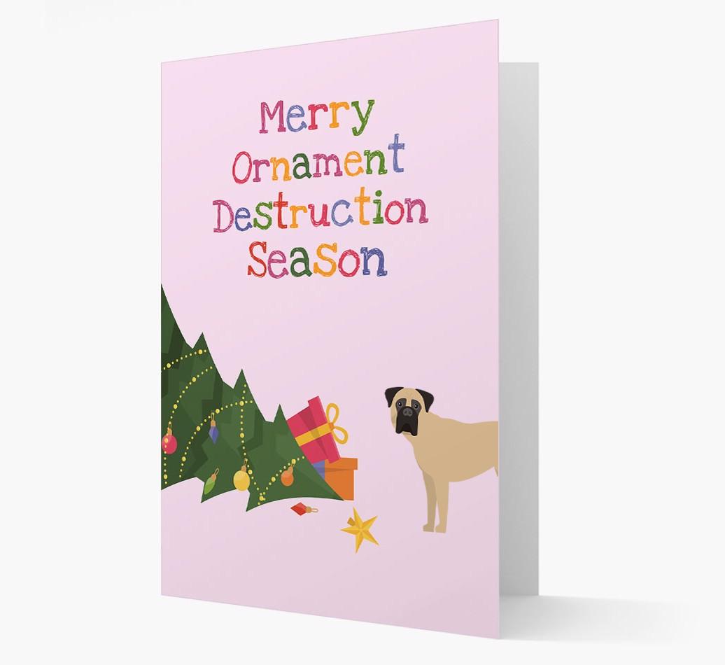 'Merry Ornament Destruction Season' Christmas Card with {breedCommonName} Icon