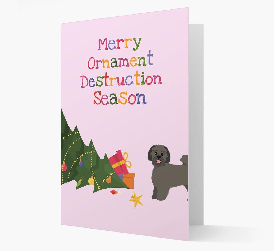 'Merry Ornament Destruction Season' Christmas Card with {breedCommonName} Icon