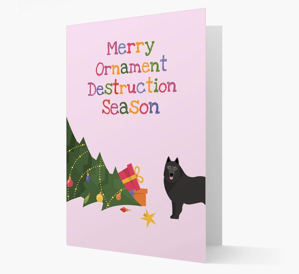 'Merry Ornament Destruction Season' Christmas Card with {breedCommonName} Icon