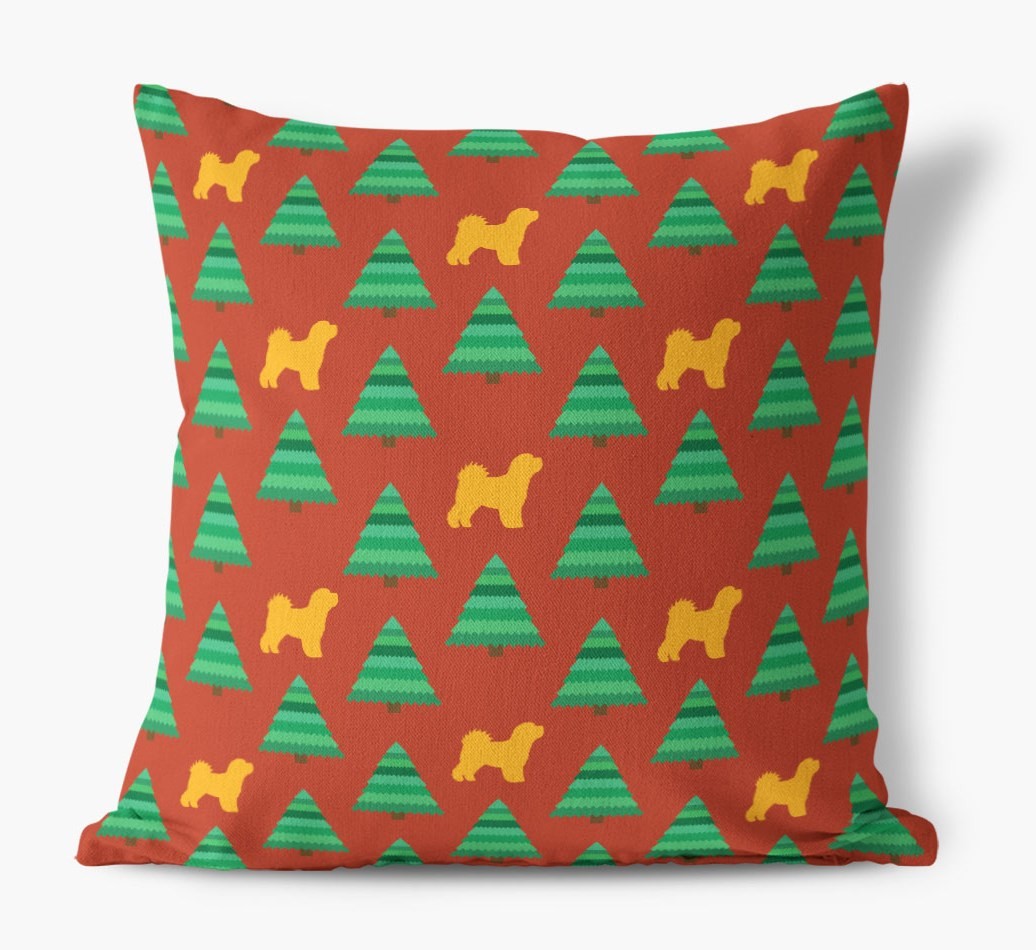 Christmas Tree Pattern Canvas Cushion with {breedFullName} Silhouettes
