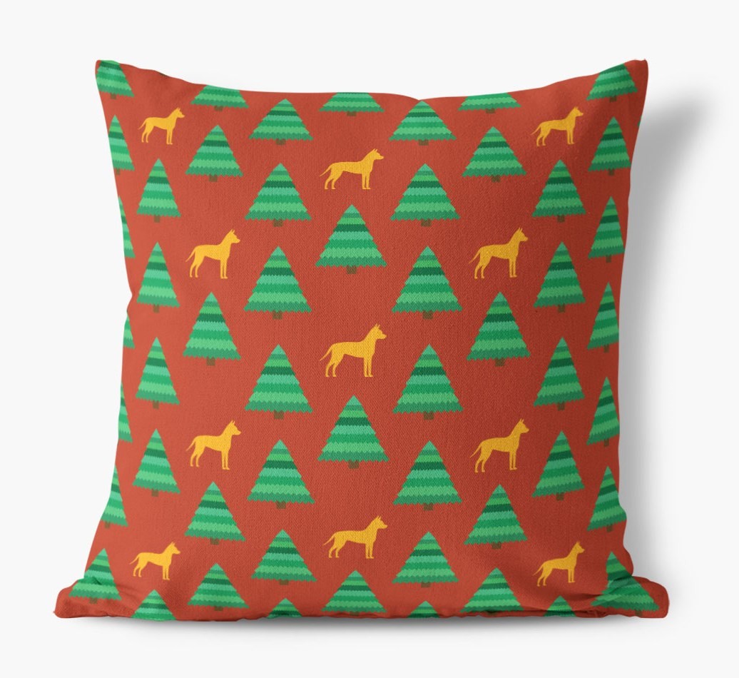 Christmas Tree Pattern Canvas Cushion with {breedFullName} Silhouettes