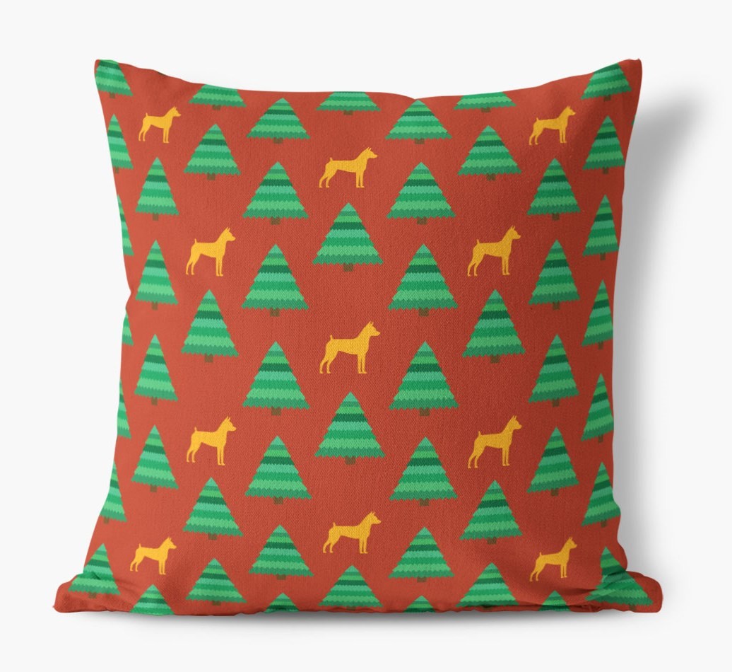 Christmas Tree Pattern Canvas Cushion with {breedFullName} Silhouettes