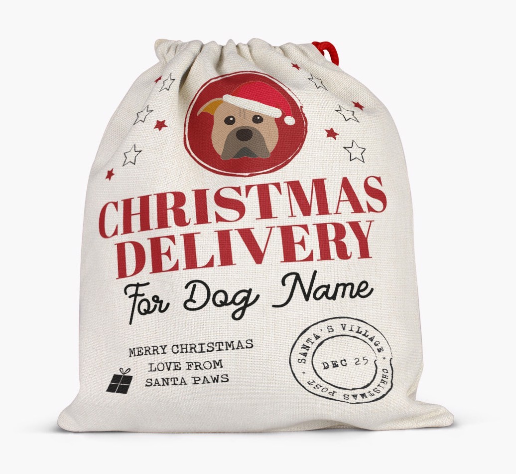 Personalised 'Christmas Delivery for {dogsName}' Santa Sack