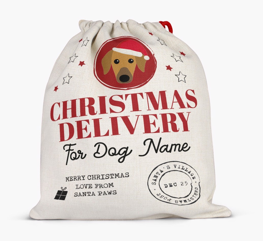 Personalised 'Christmas Delivery for {dogsName}' Santa Sack