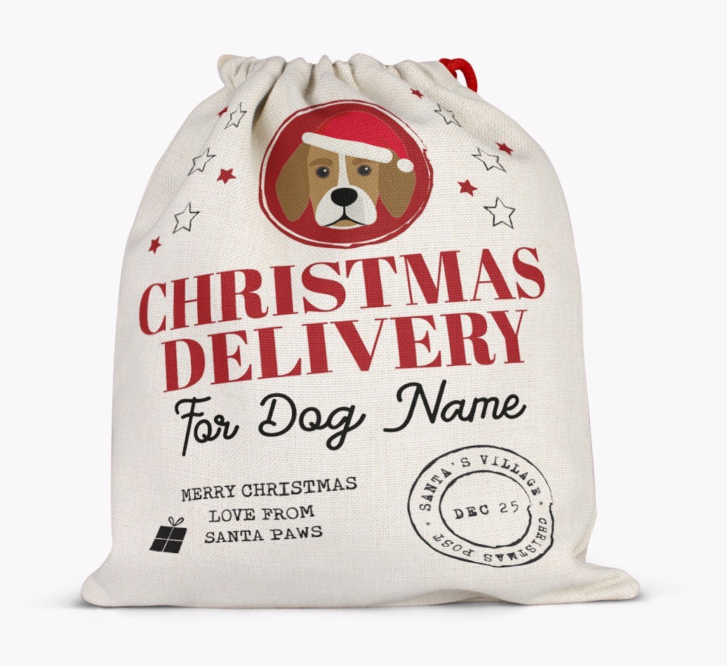 Personalized 'Christmas Delivery for {dogsName}' Santa Sack