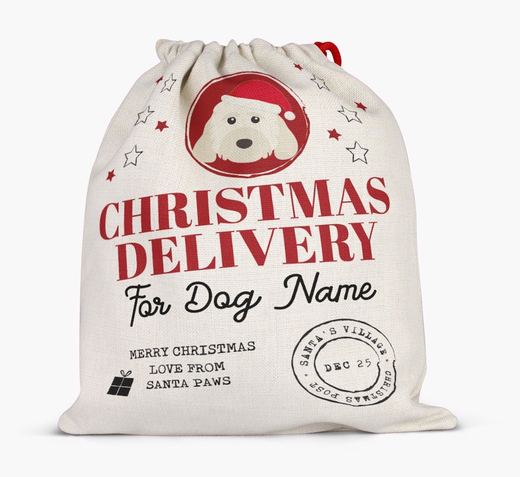 Personalized 'Christmas Delivery for {dogsName}' Santa Sack