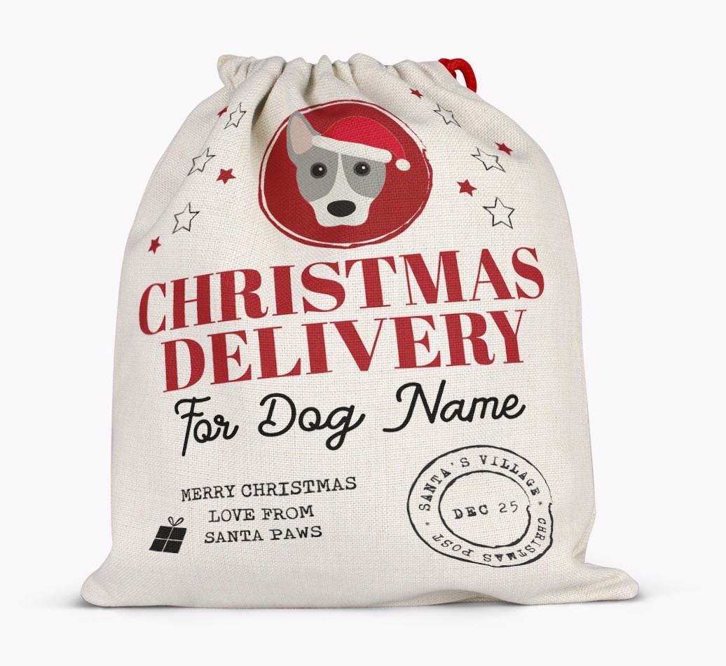 Personalized 'Christmas Delivery for {dogsName}' Santa Sack