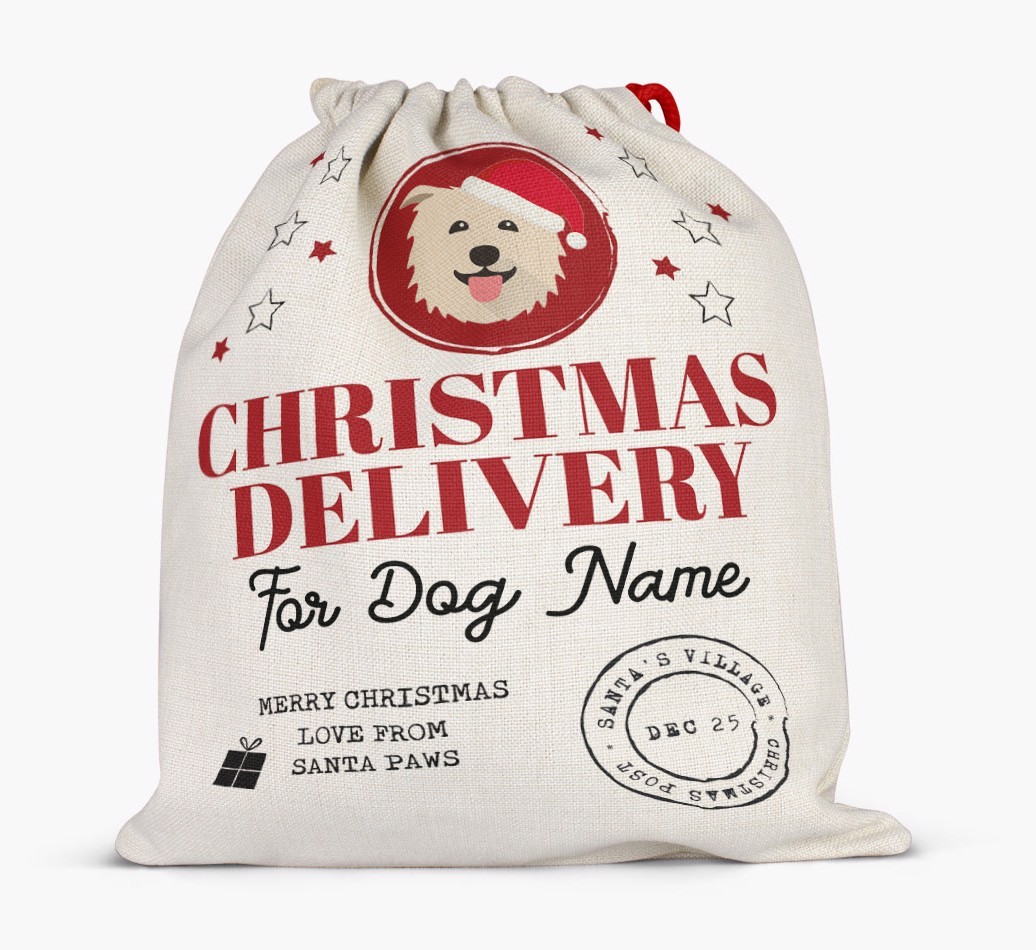 Personalised 'Christmas Delivery for {dogsName}' Santa Sack