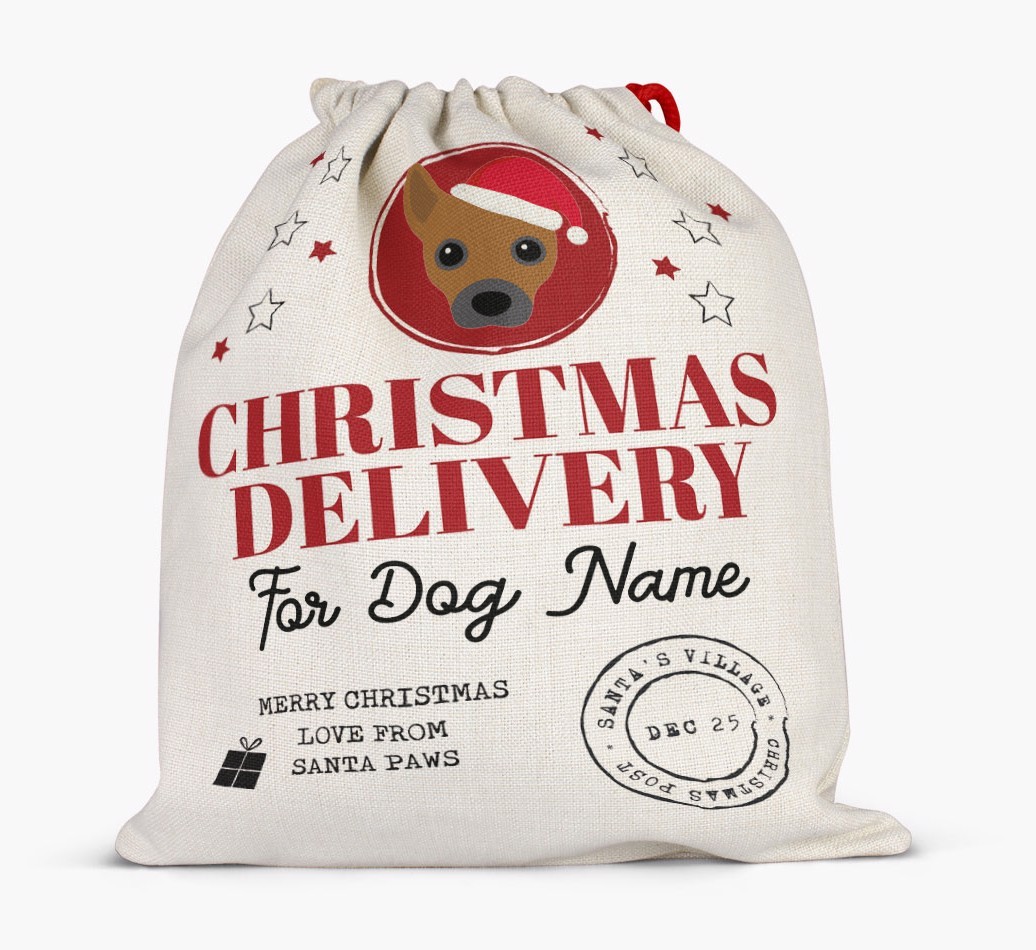 Personalized 'Christmas Delivery for {dogsName}' Santa Sack