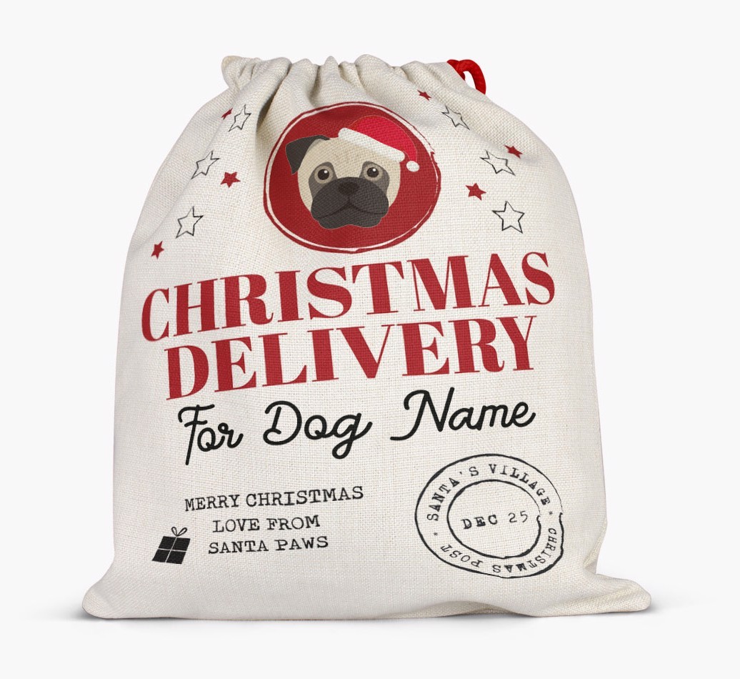 Personalized 'Christmas Delivery for {dogsName}' Santa Sack