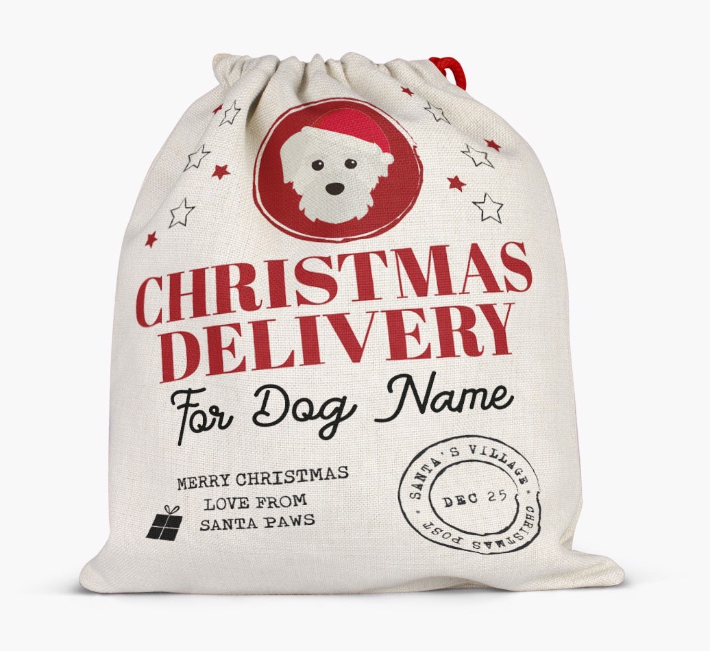 Personalized 'Christmas Delivery for {dogsName}' Santa Sack
