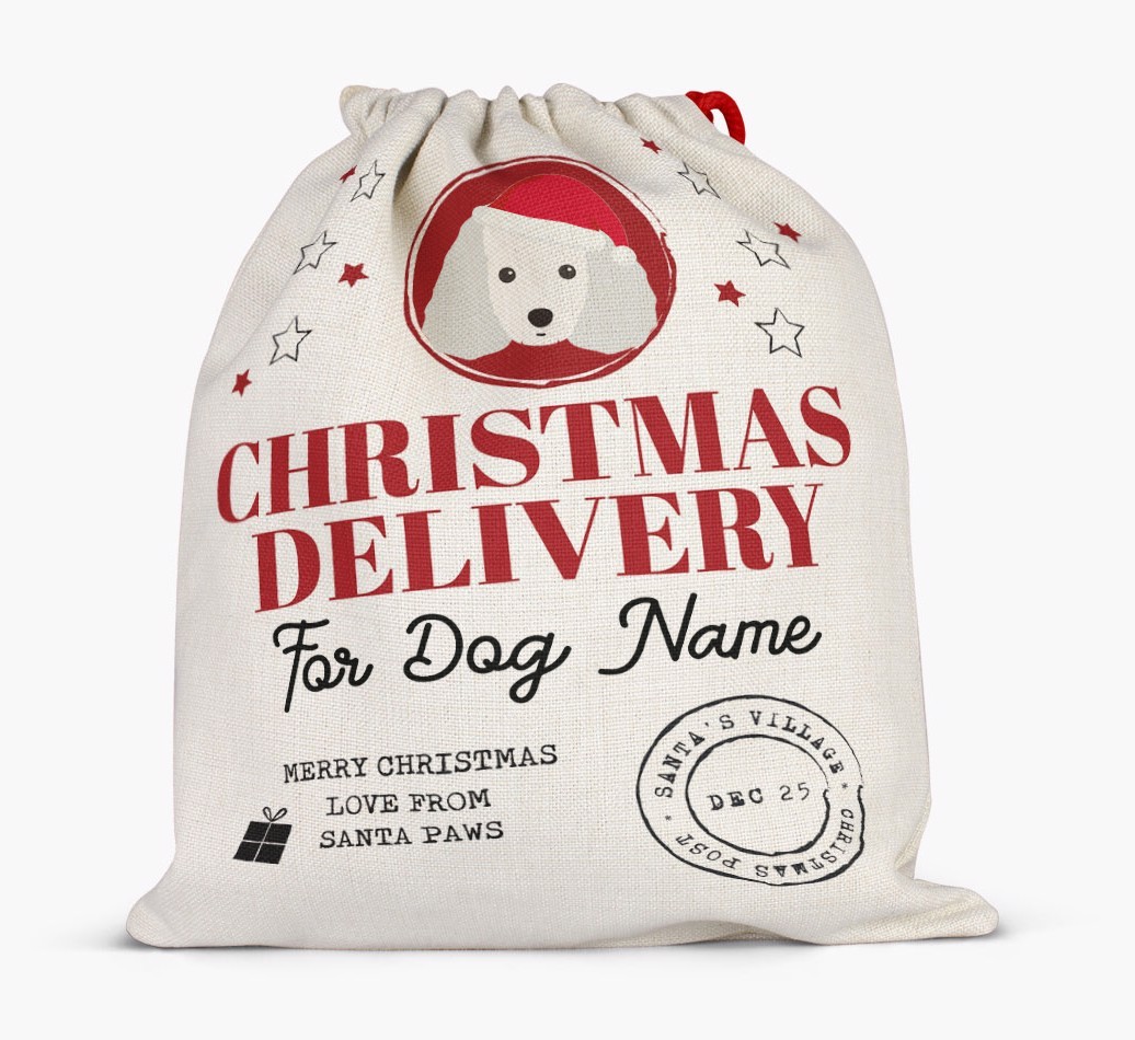 Personalized 'Christmas Delivery for {dogsName}' Santa Sack
